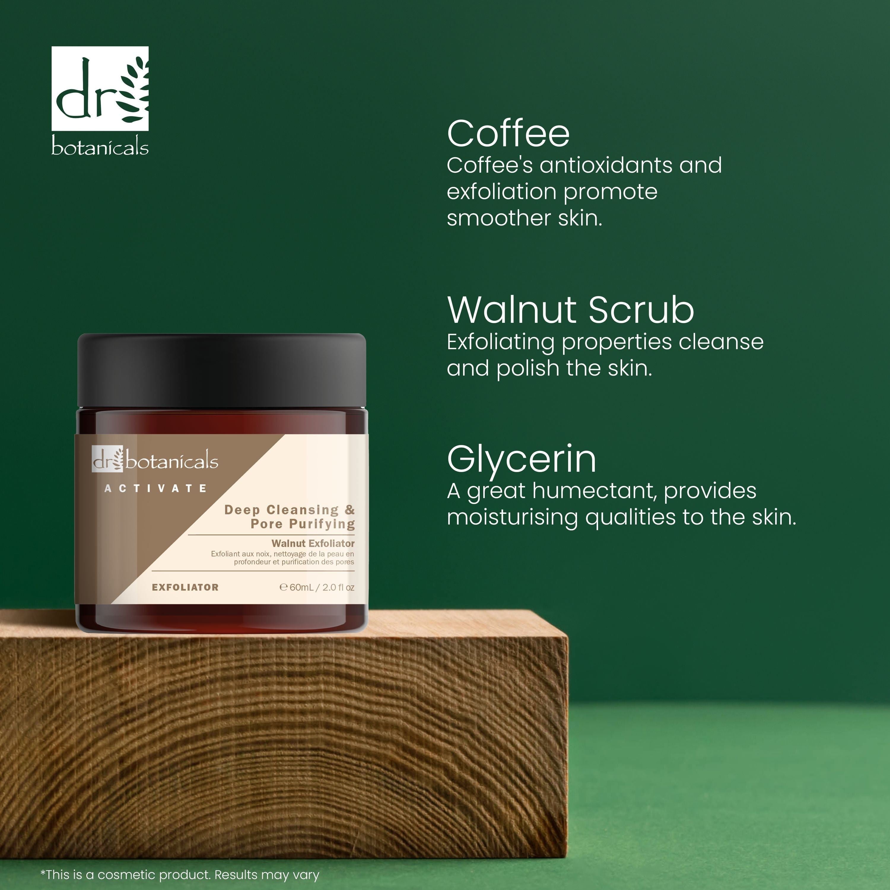 Dr Botanicals Activate Deep Cleansing & Pore Purifying Walnut Exfoliator 60ml Twin Value Savings Pack