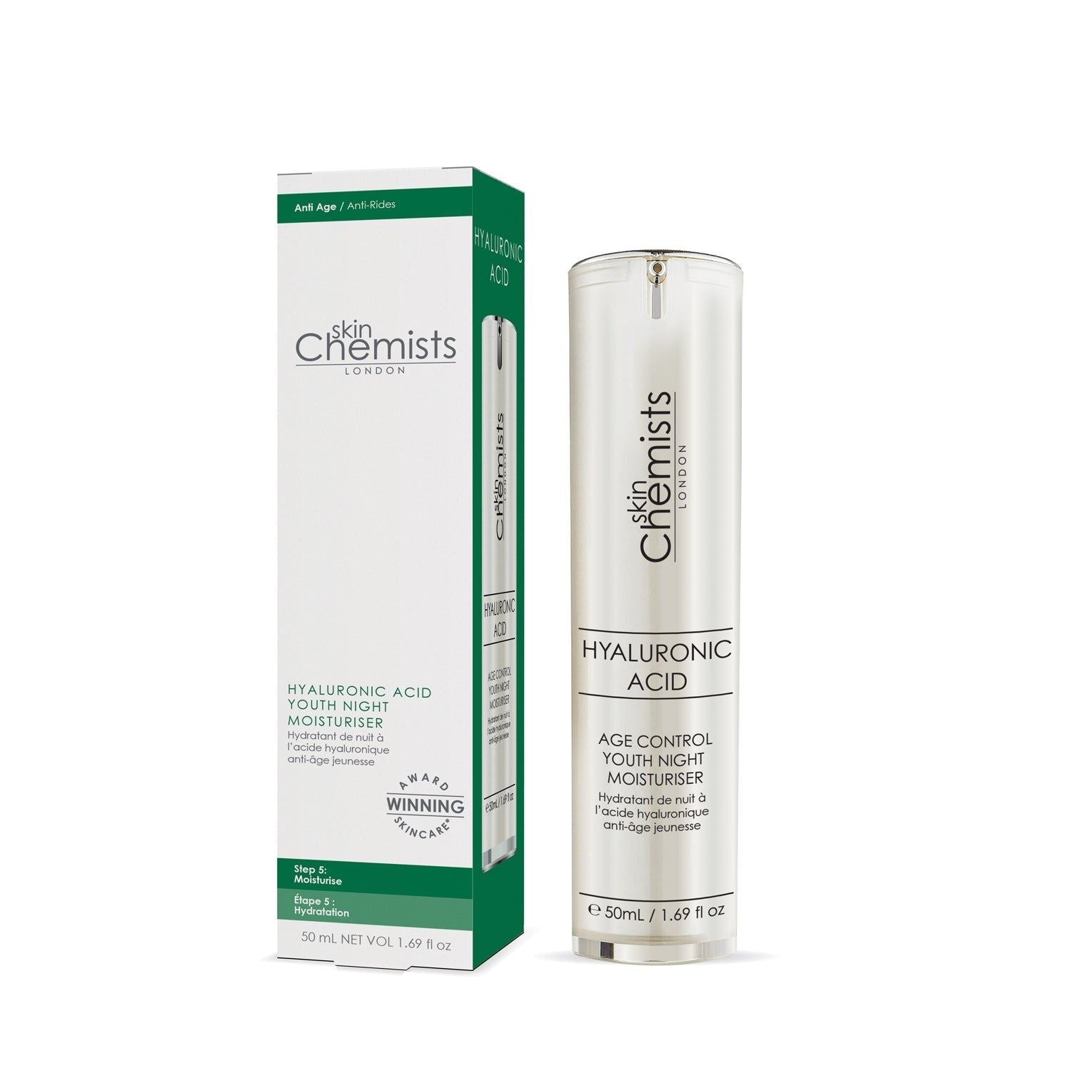 skinChemists Hyaluronic Acid Age Control Youth Night Moisturiser 50ml Twin Value Savings Pack