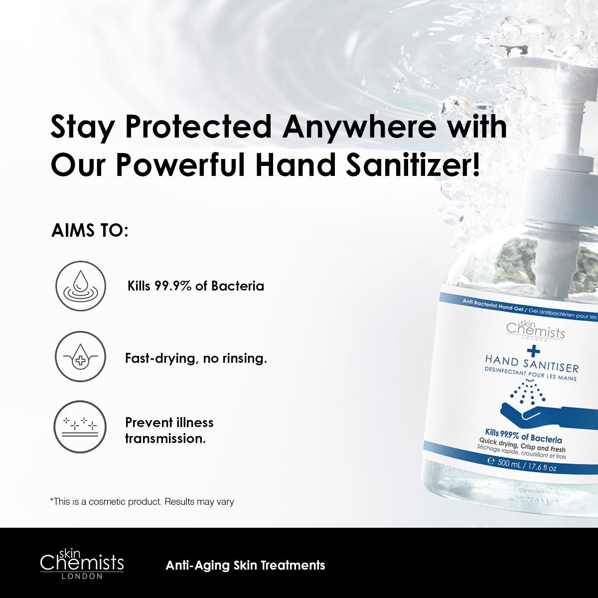 skinChemists Hand Sanitiser 500ml Twin Value Savings Pack
