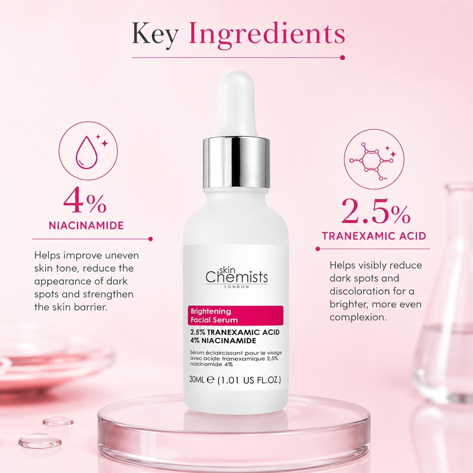 Brightening Tranexamic Acid 2.5%, Niacinamide 4% Facial Serum 30ml