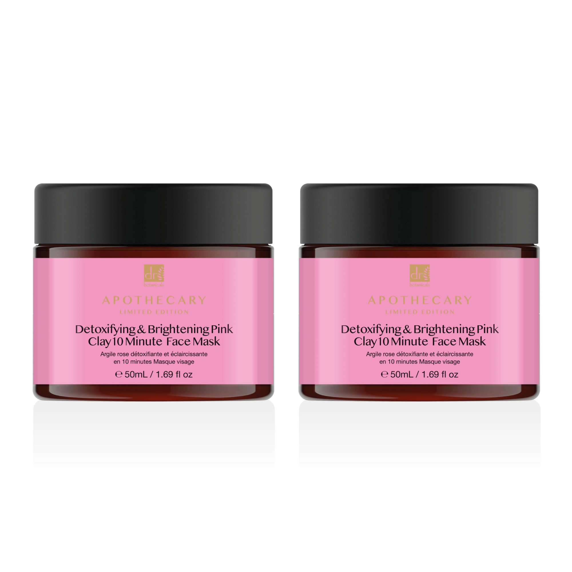 Dr Botanicals Detoxifying & Brightening Pink Clay 10 Minute Face Mask 50ml Twin Value Savings Pack - skinChemists