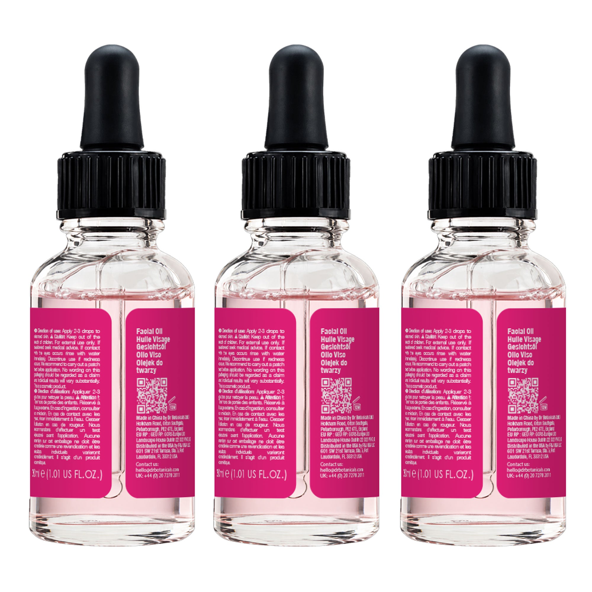 Moroccan Rose Facial Oil with Hyaluronic Acid & Vitamin C 30ml | 3-Pack