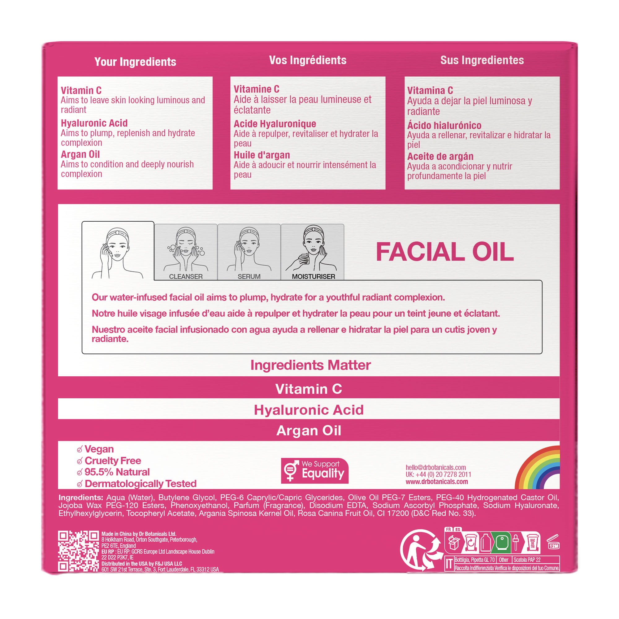 Moroccan Rose Facial Oil with Hyaluronic Acid & Vitamin C 30ml | 3-Pack