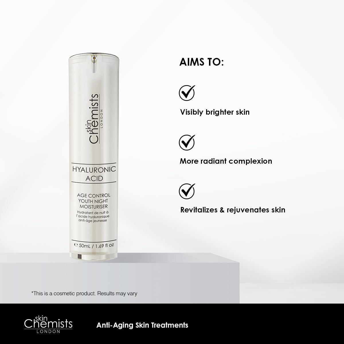 skinChemists Hyaluronic Acid Age Control Youth Night Moisturiser 50ml Twin Value Savings Pack