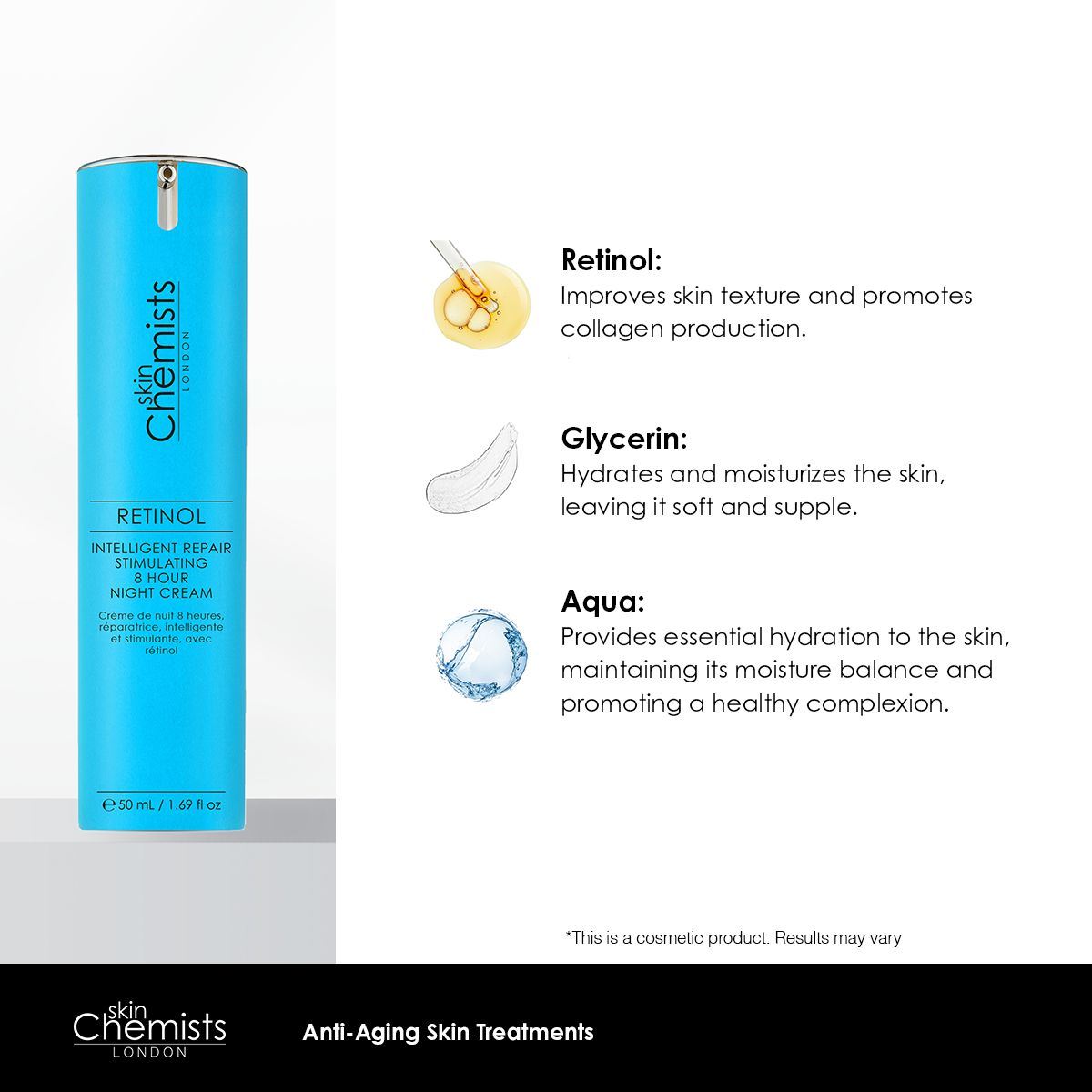 skinChemists Retinol Intelligent Repair Stimulating 8 Hour Night Cream 50ml Twin Value Savings Pack