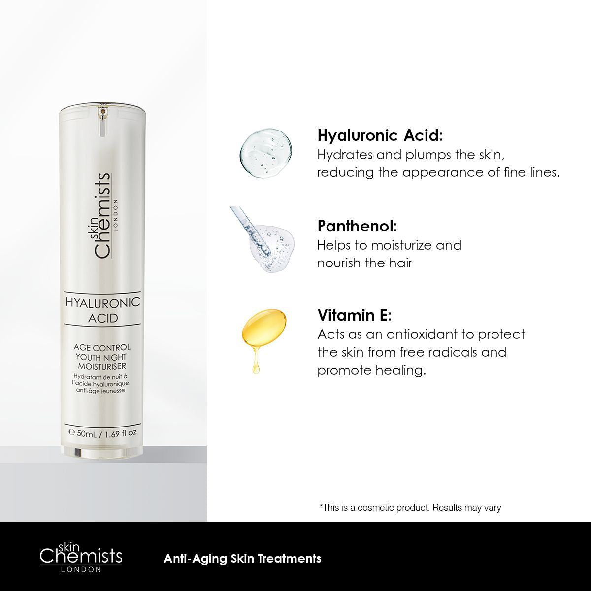 skinChemists Hyaluronic Acid Age Control Youth Night Moisturiser 50ml Twin Value Savings Pack