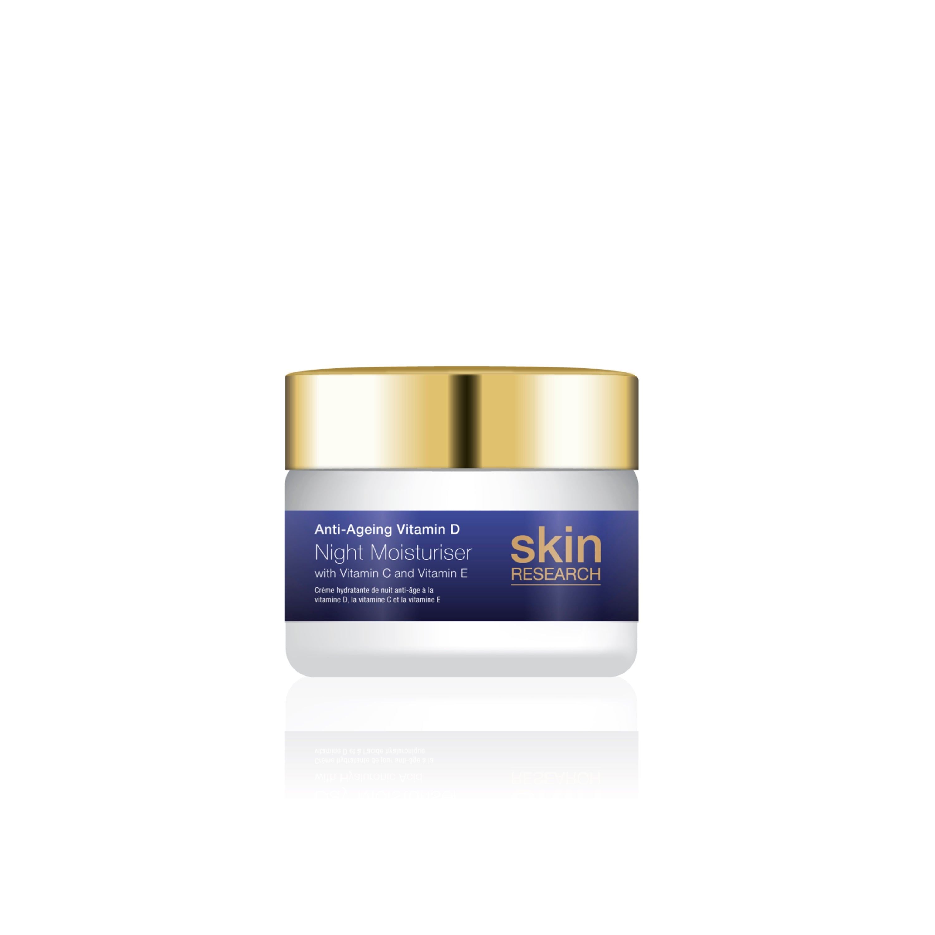 Skin Research Anti-Ageing Vitamin D Hyaluronic Acid & Vitamin C Night Moisturiser 50ml Twin Value Savings Pack