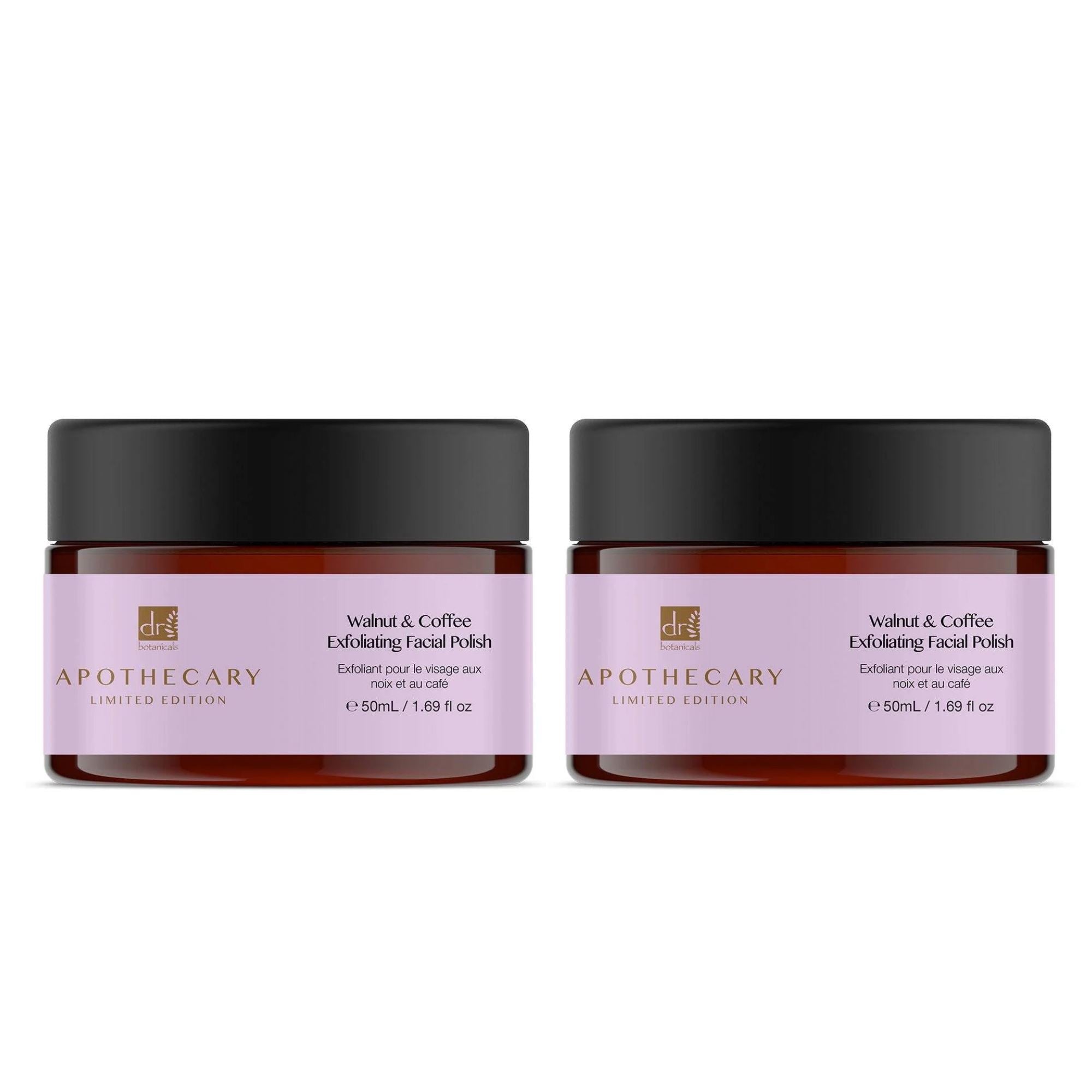 Dr Botanicals Walnut & Coffee Exfoliating Facial Polish 50ml Twin Value Savings Pack