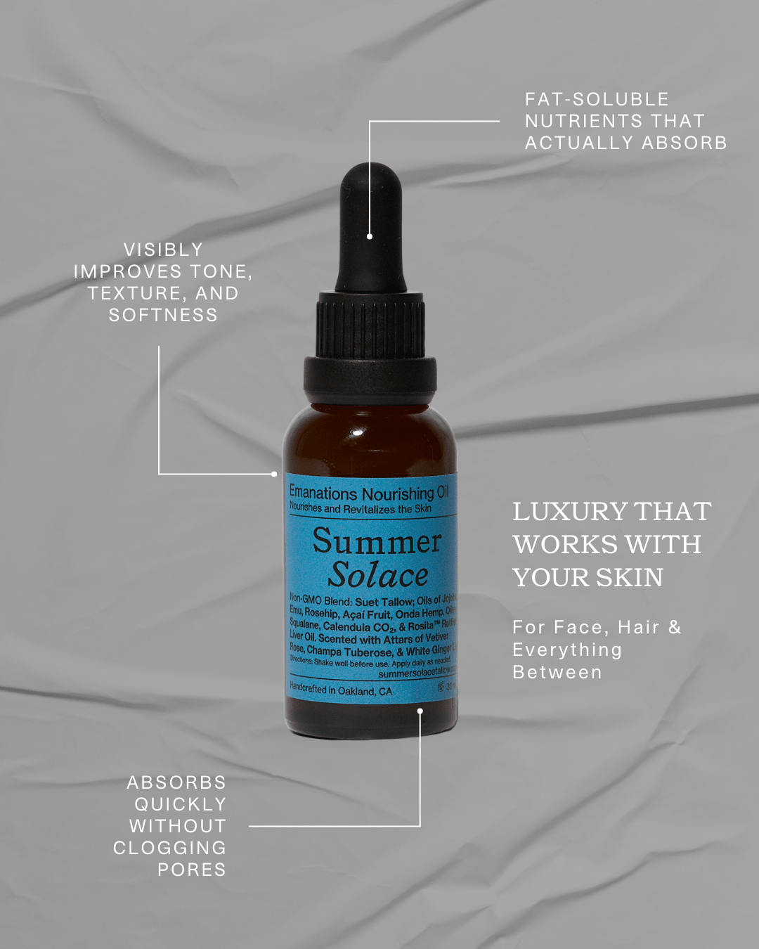 Emanations Profound Face Oil – Deeply Nourishing Tallow, Emu Oil, Champa, Tuberose & White Ginger Lily