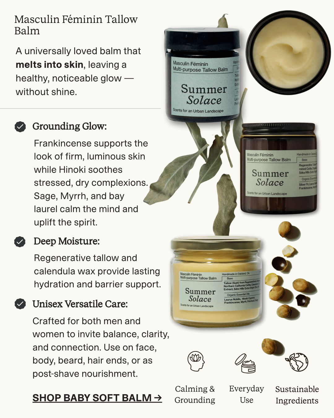 Masculin Féminin Tallow Balm – Frankincense, Patchouli & Hinoki Wood