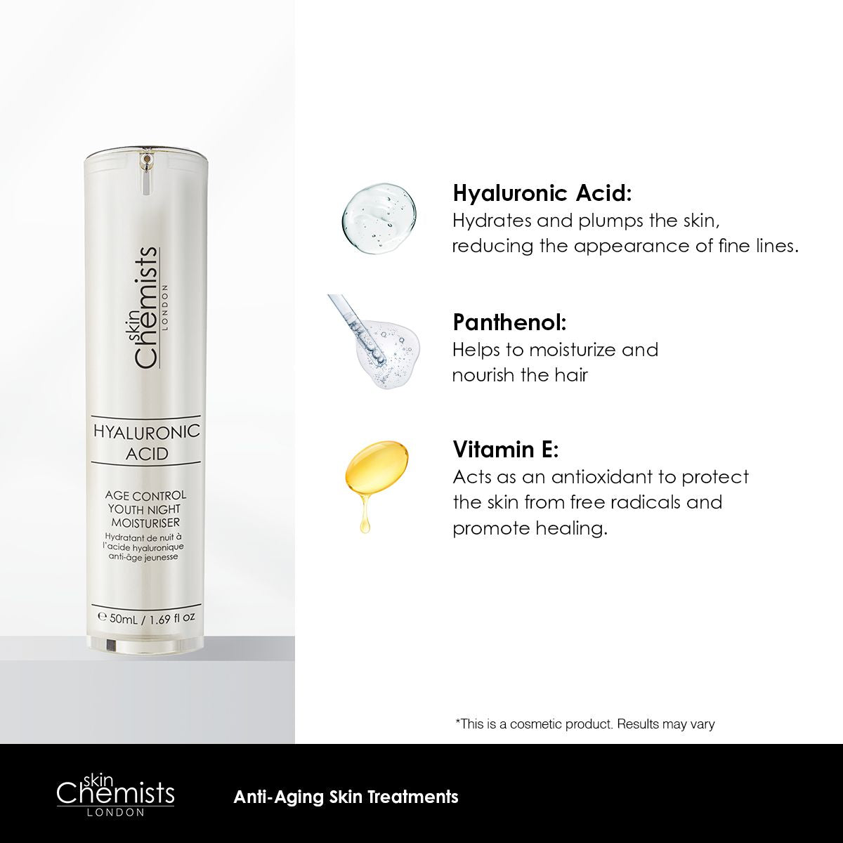 skinChemists Hyaluronic Acid Age Control Youth Night Moisturiser 50ml Twin Value Savings Pack