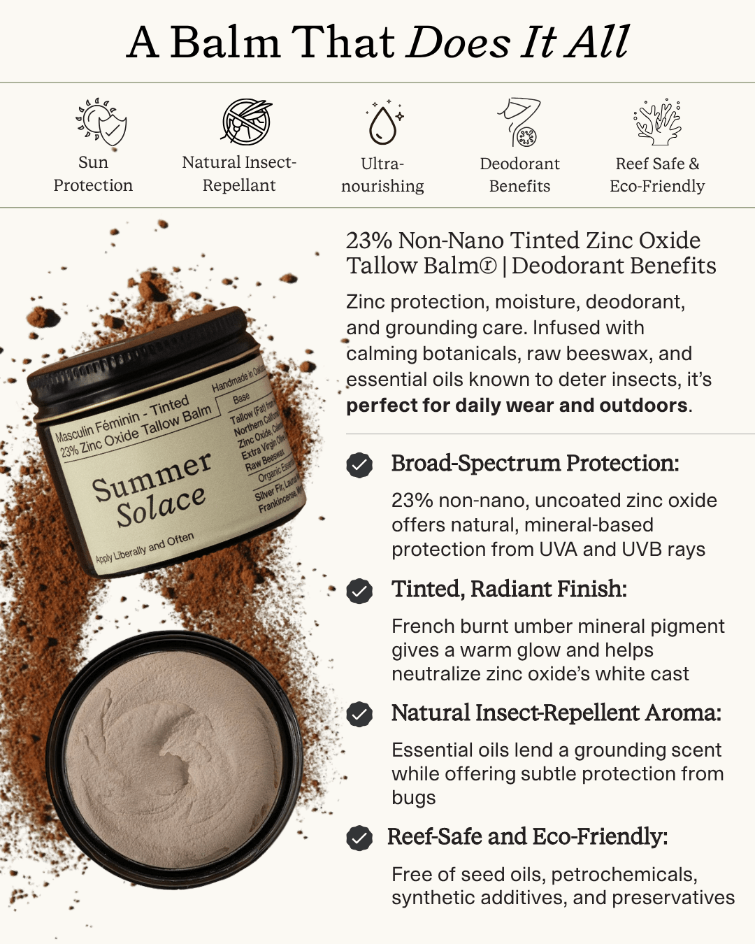 23% Non-Nano Zinc Tinted Tallow Balm | Deodorant Benefits | Scented