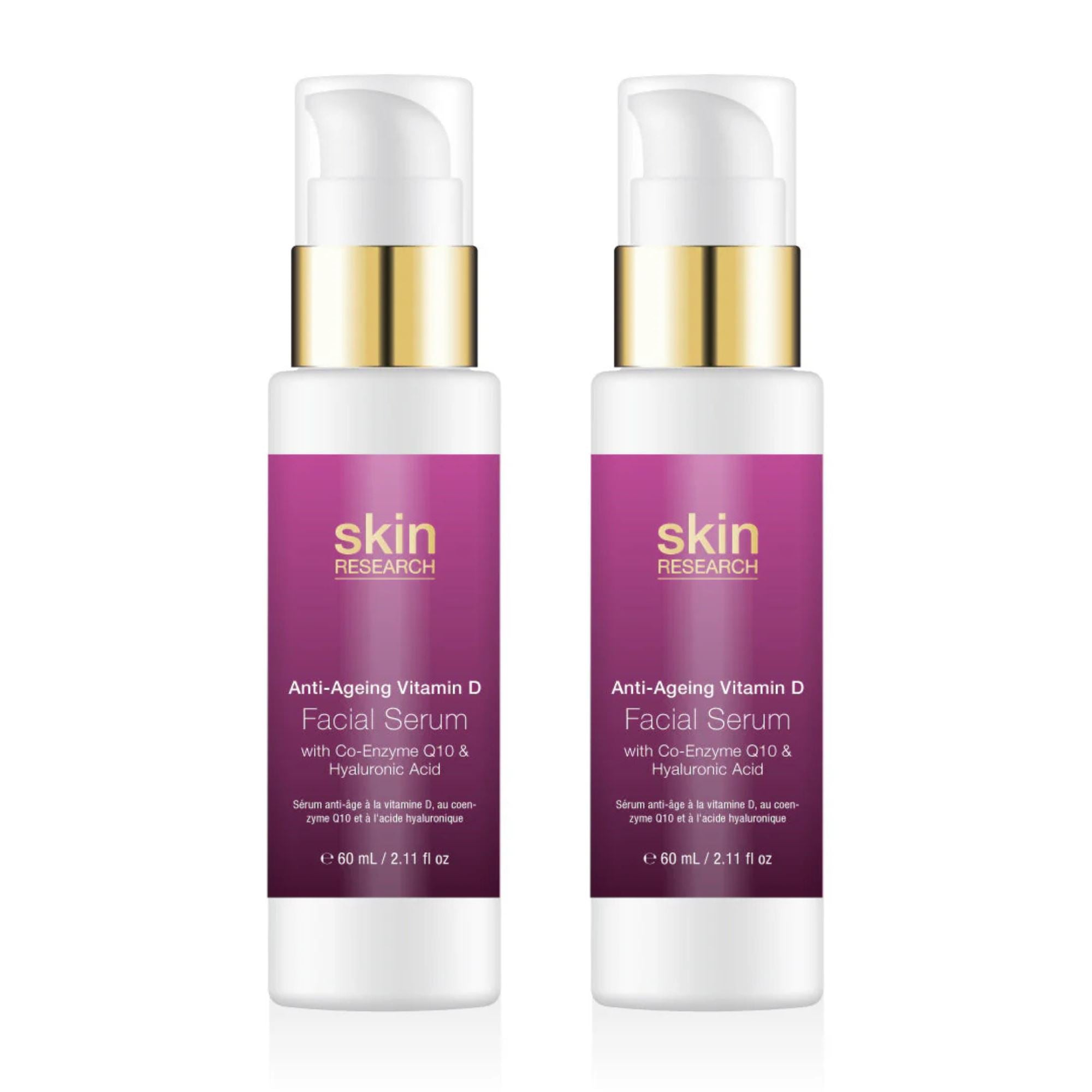 Skin Research Anti-Ageing Vitamin D with Co-Enzyme Q10 & Hyaluronic Acid Serum 60ml Twin Value Savings Pack