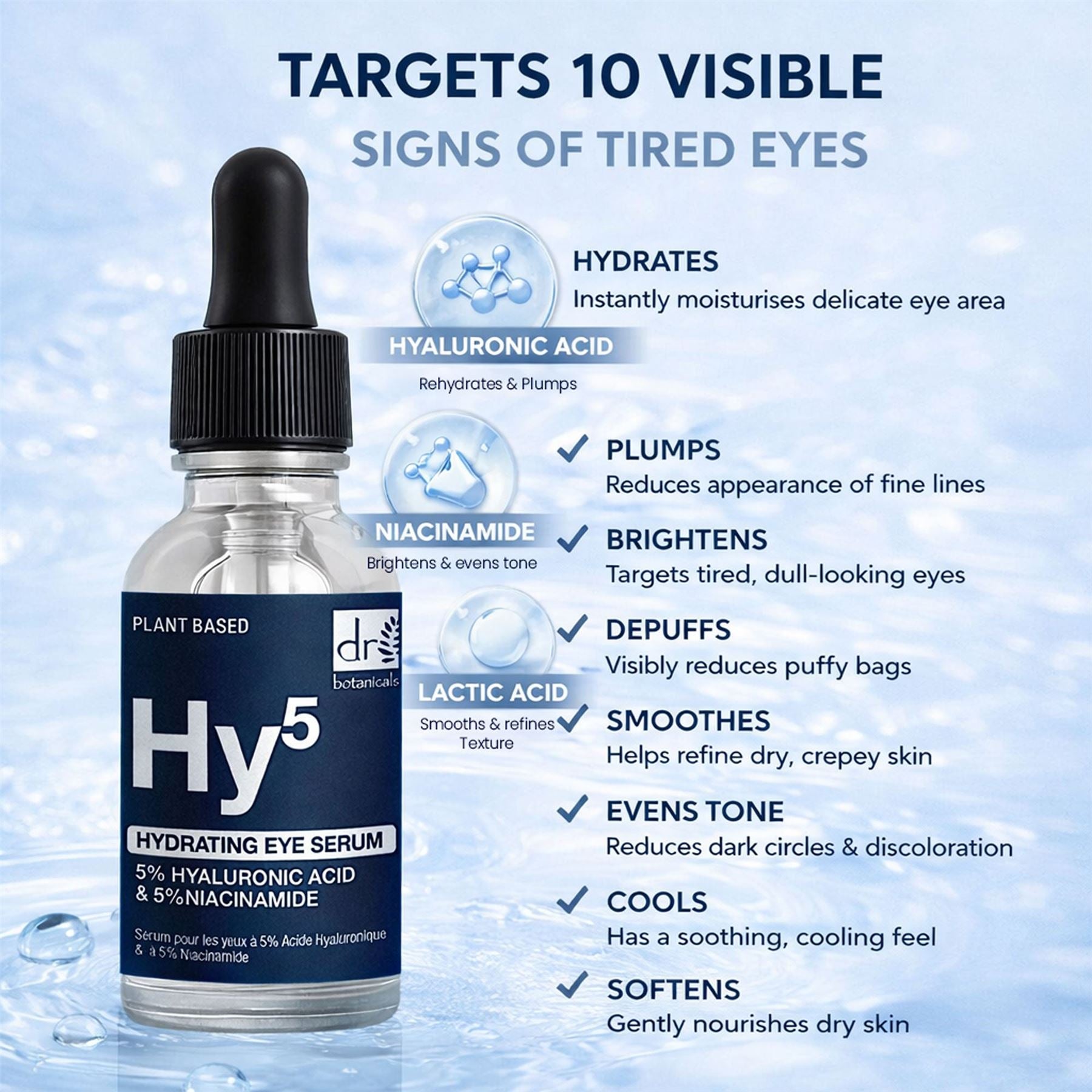 Hyaluronic Acid & Niacinamide Brightening Eye Serum | Hydrates, Smooths & Revitalises | 15ml