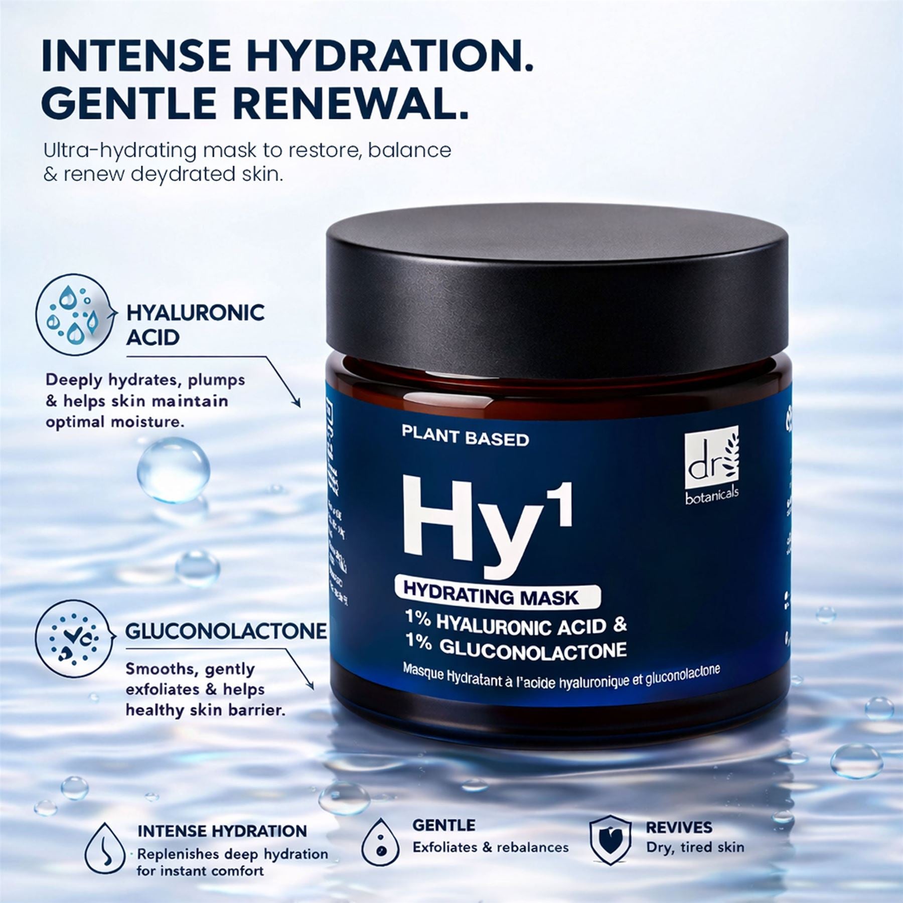 Dr Botanicals Hydrating Face Mask | 1% Hyaluronic Acid & 1% Gluconolactone | Smooths, Hydrates & Revitalises | 60ml