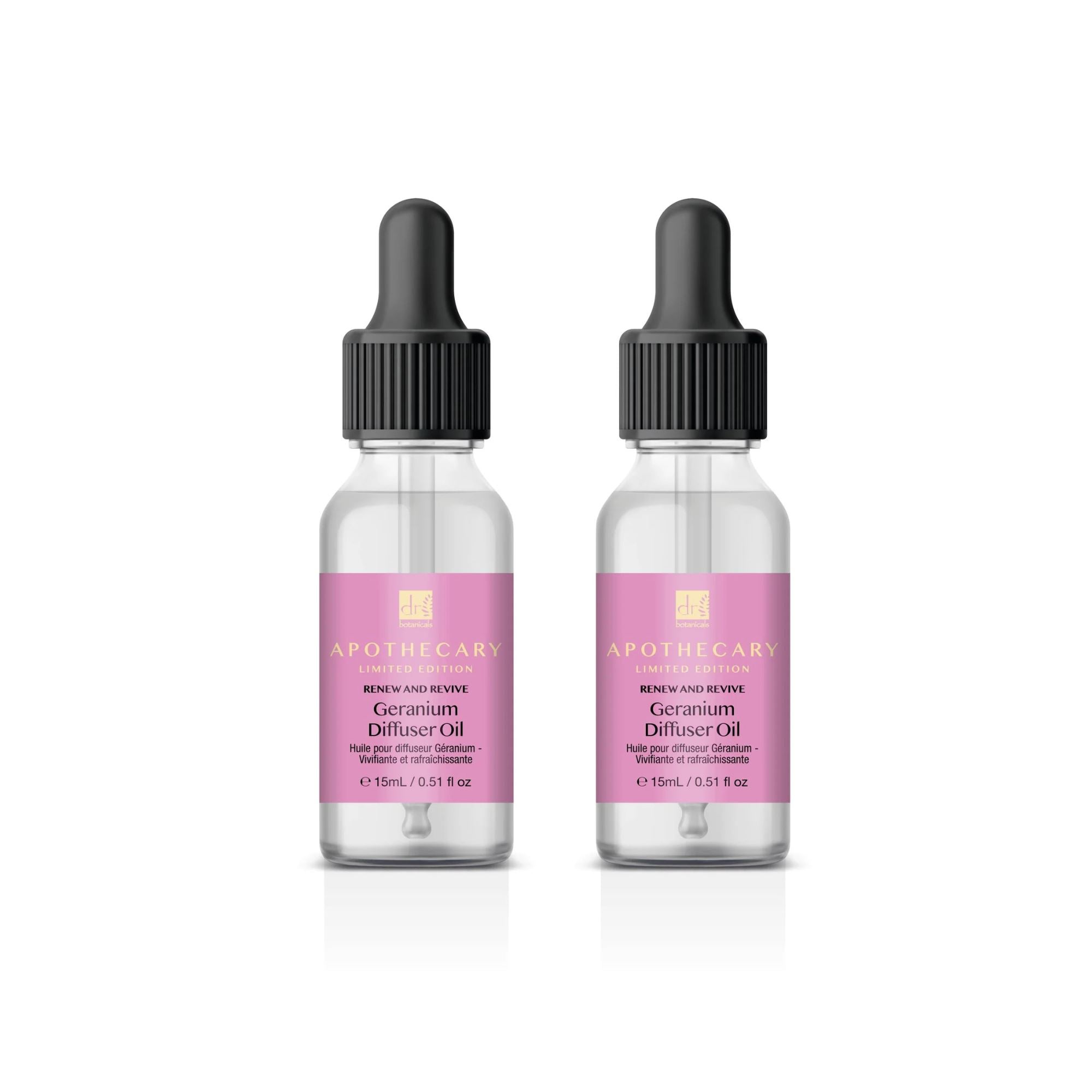 Dr Botanicals Renew & Revive Geranium Diffuser Oil 15ml Twin Value Savings Pack