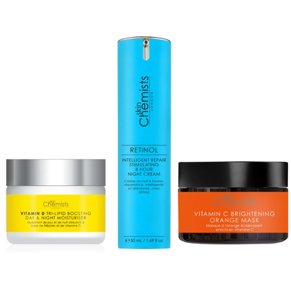 skinChemists Retinol Night Cream, Vitamin D Moisturiser, Vitamin C Brightening Anti-Ageing Kit