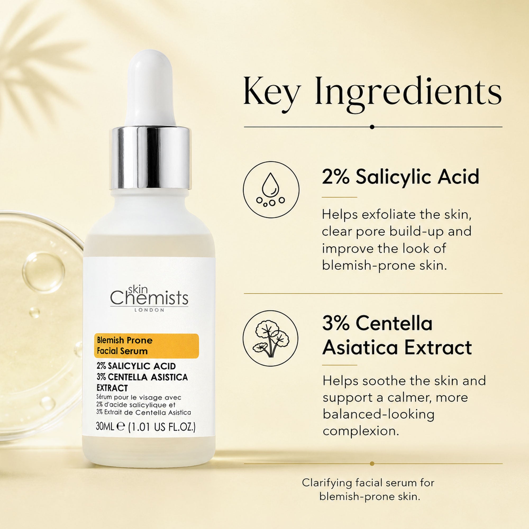 Acne Prone Serum Salicylic Acid 2%, Centella Asistica 3% 30ml