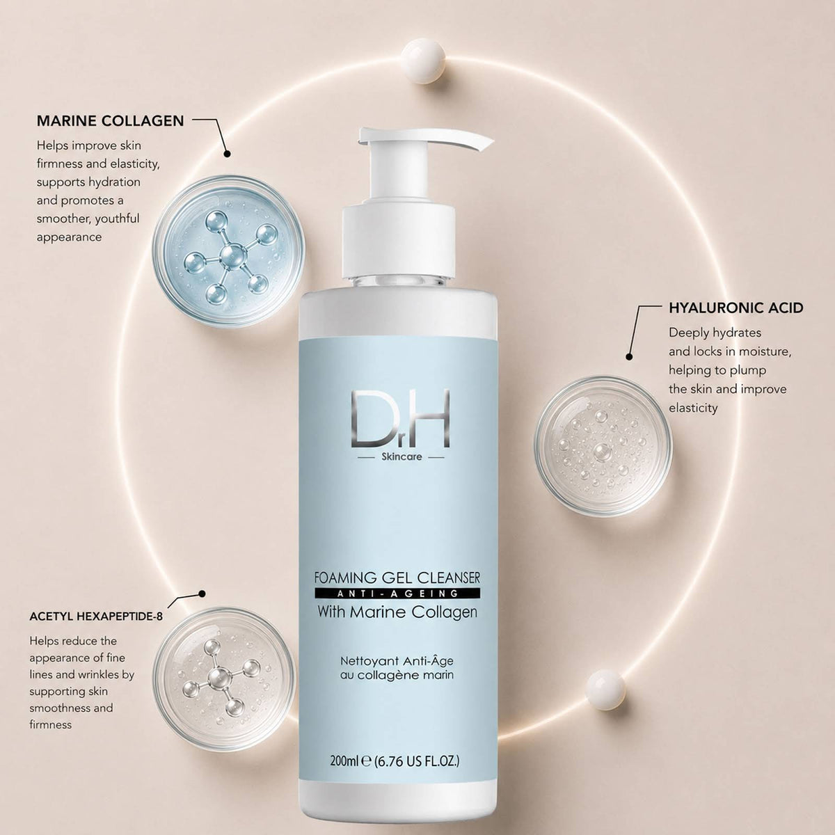 Dr H Foaming Gel Cleanser with Marine Collagen 200ml