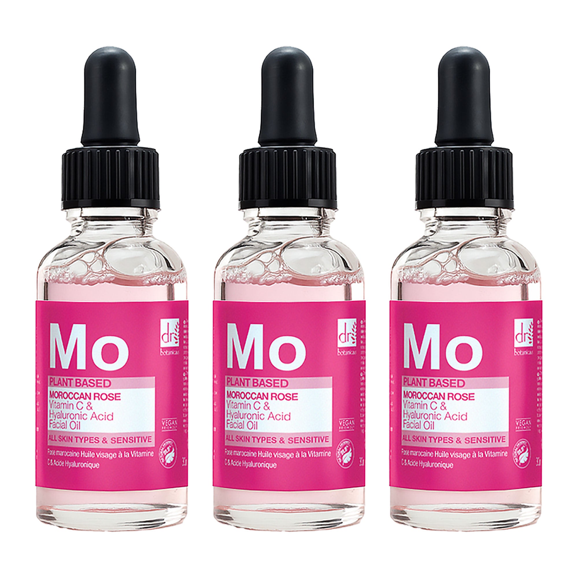 Moroccan Rose Facial Oil with Hyaluronic Acid & Vitamin C 30ml | 3-Pack