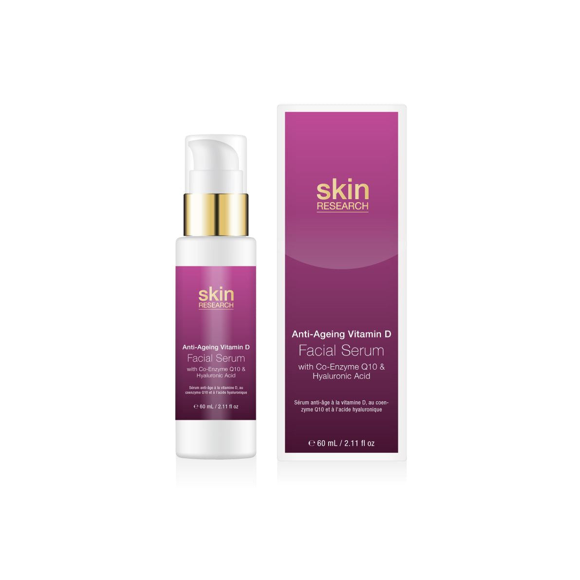 Skin Research Anti-Ageing Vitamin D with Co-Enzyme Q10 & Hyaluronic Acid Serum 60ml Twin Value Savings Pack
