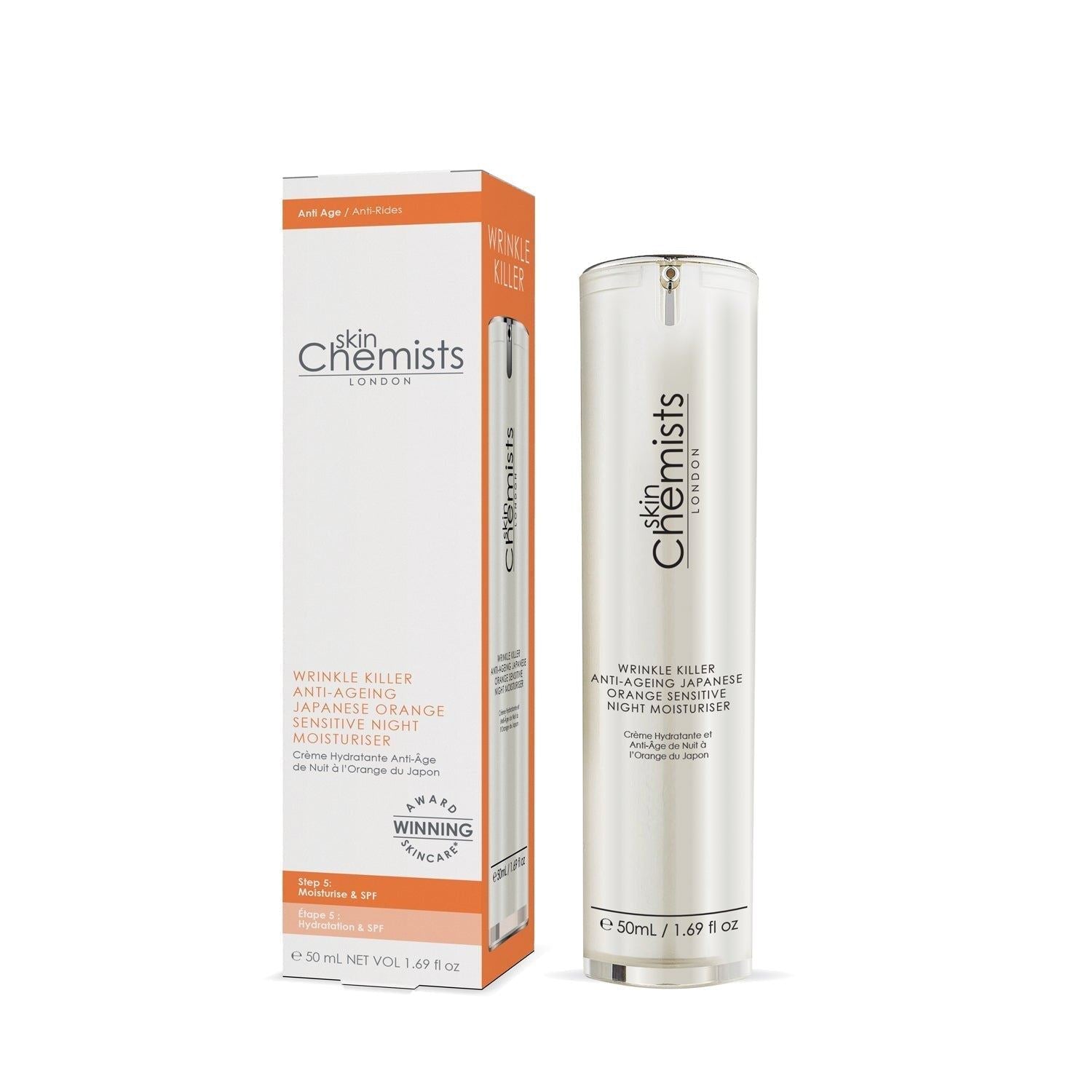 skinChemists Wrinkle Killer Anti-Ageing Japanese Orange Sensitive Night Moisturiser 50ml Twin Value Savings Pack