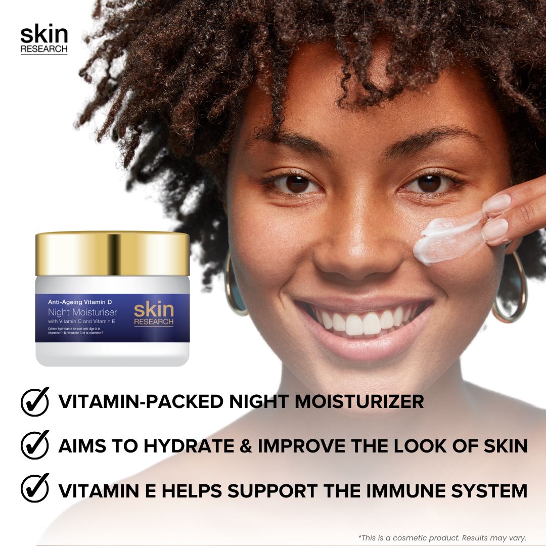 Skin Research Anti-Ageing Vitamin D Hyaluronic Acid & Vitamin C Night Moisturiser 50ml Twin Value Savings Pack