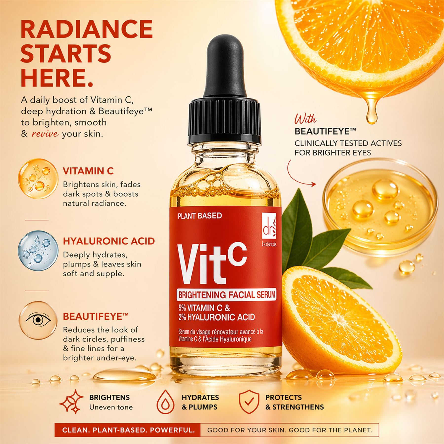 Brightening Facial Serum with 5% Vitamin C & 2% Hyaluronic Acid – 30ml
