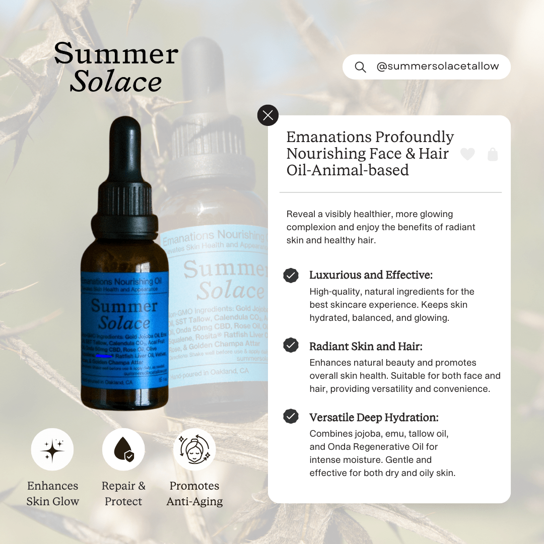 Emanations Profound Face Oil – Deeply Nourishing Tallow, Emu Oil, Champa, Tuberose & White Ginger Lily