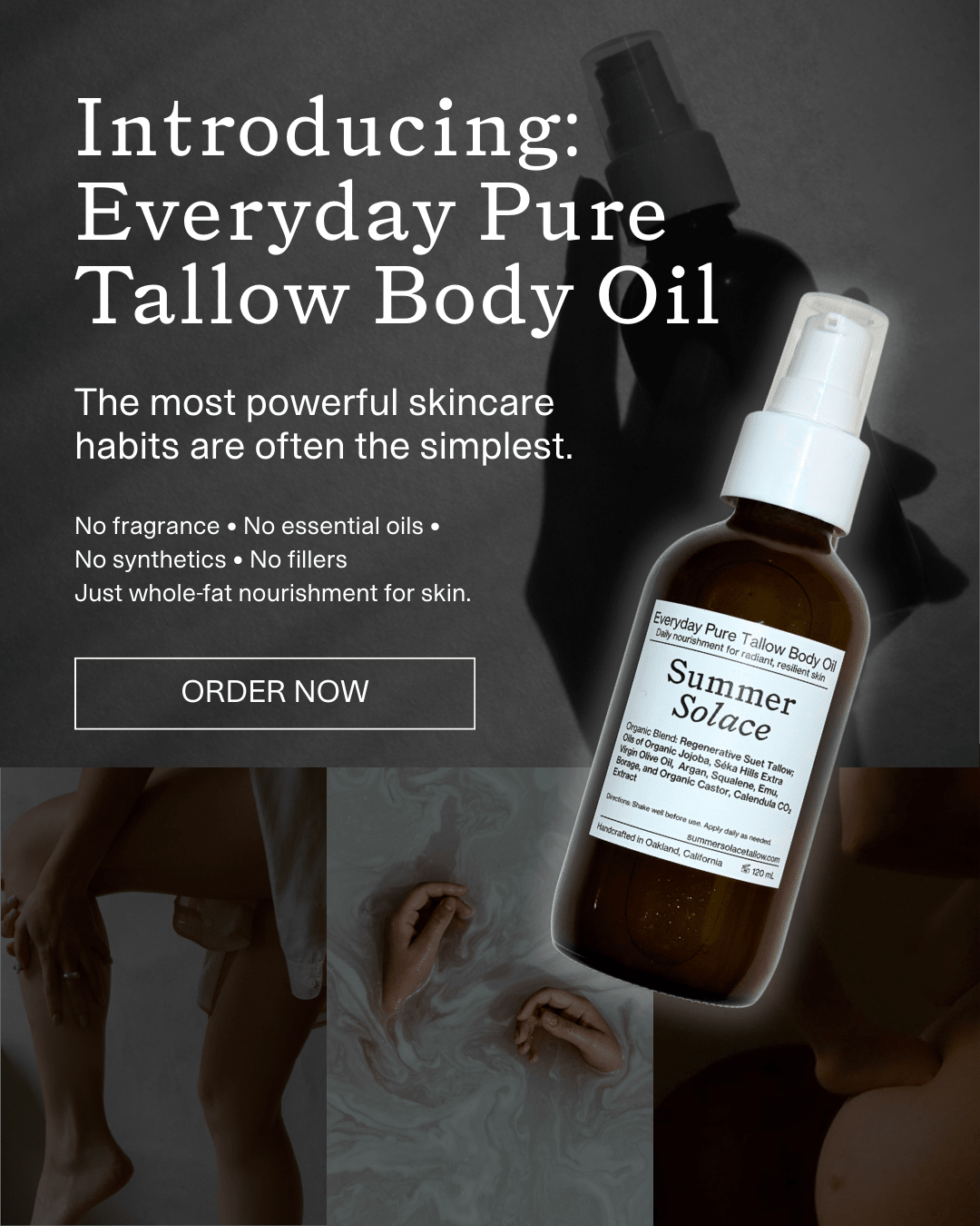 Everyday Pure Tallow Body Oil | Regenerative Tallow® Unscented Oil for Face, Body & Hair