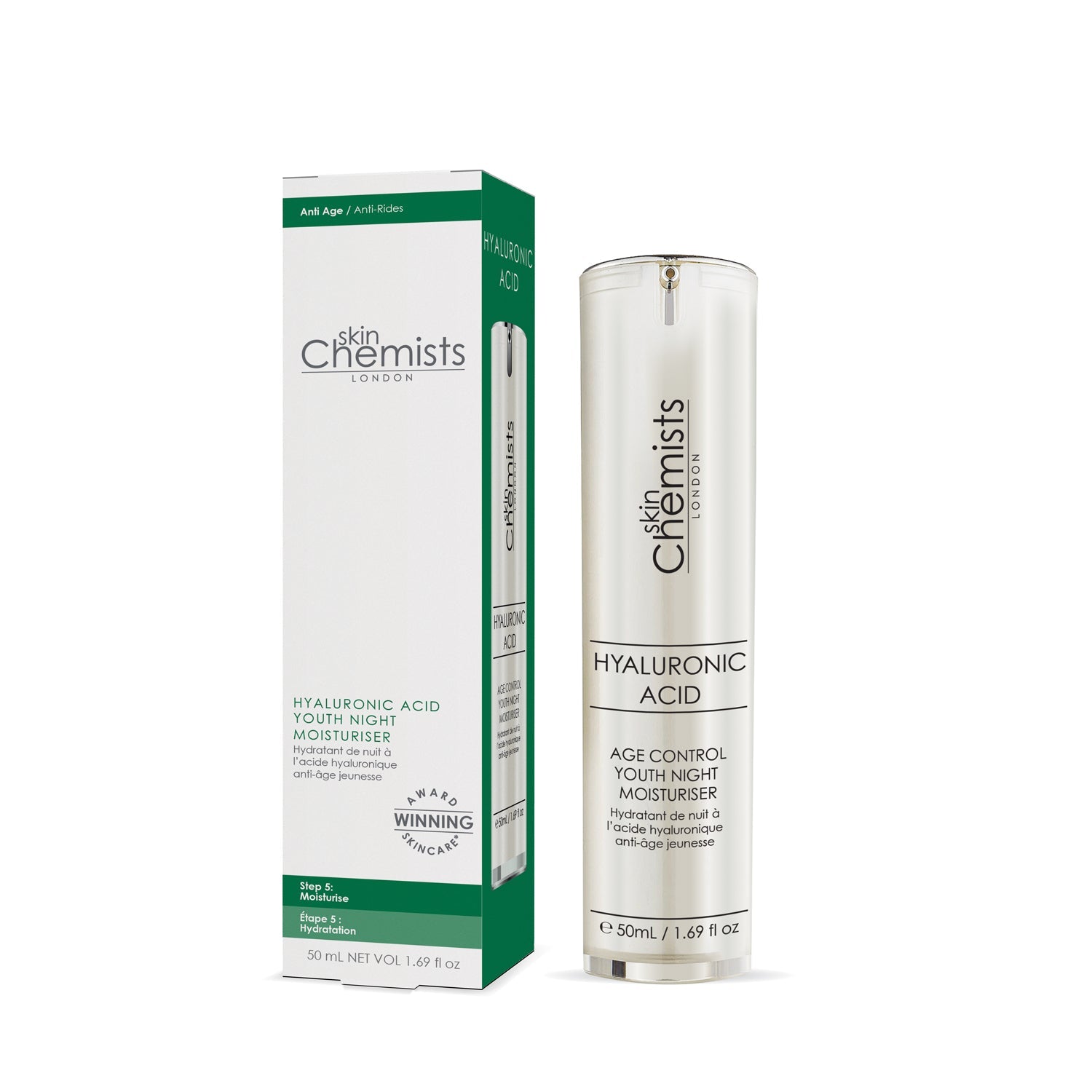 skinChemists Hyaluronic Acid Age Control Youth Night Moisturiser 50ml Twin Value Savings Pack