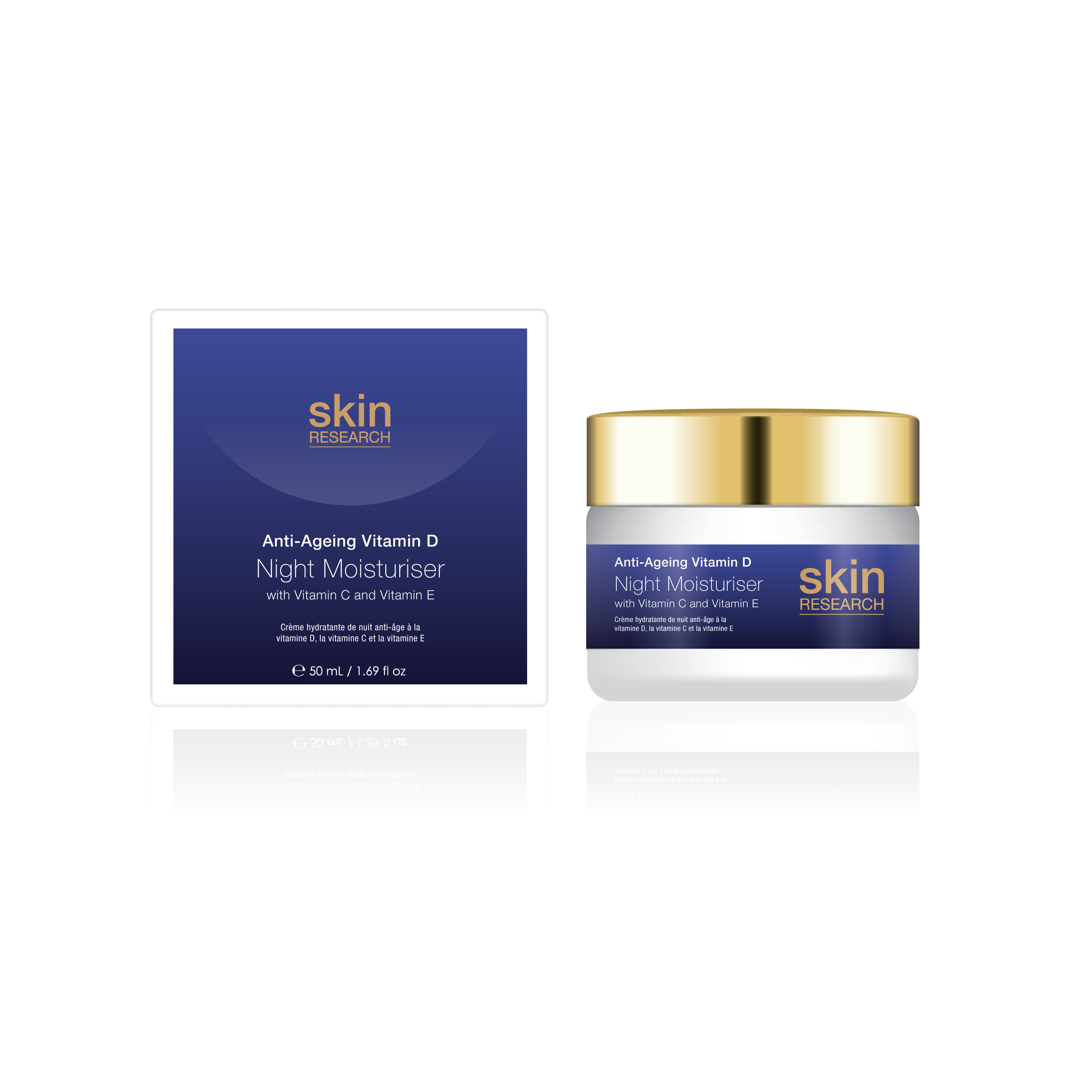 Skin Research Anti-Ageing Vitamin D Hyaluronic Acid & Vitamin C Night Moisturiser 50ml Twin Value Savings Pack - skinChemists